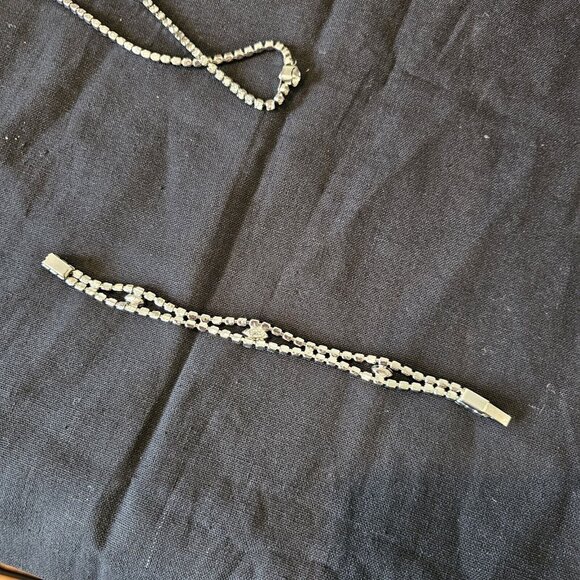 Vintage Kramer New York Choker Necklace Bracelet Set Clear Rhinestones Sparkle - Picture 9 of 15